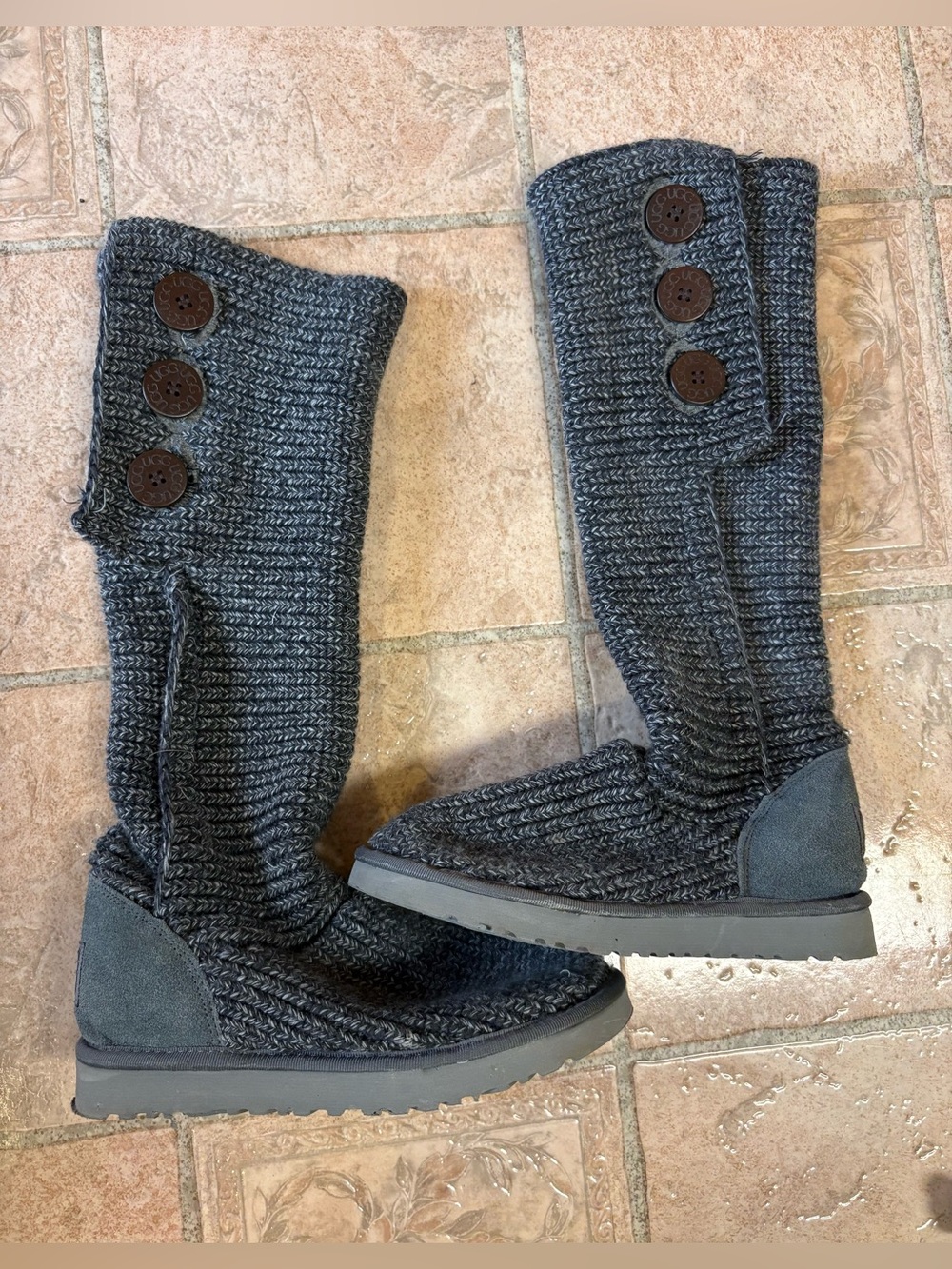 UGG Grey Knit Button Boots